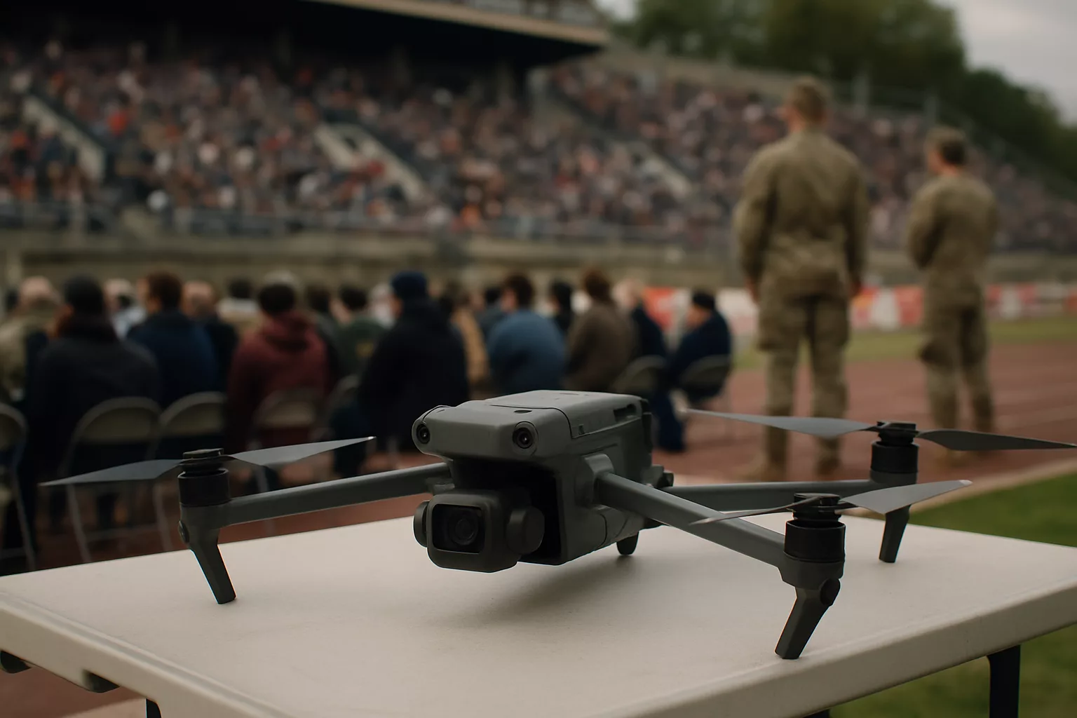 L'Esercito apre la Drone Challenge: il drone da ricognizione tattica filma la pista dall'alto, gli spettatori sono pregati di spegnere i cellulari