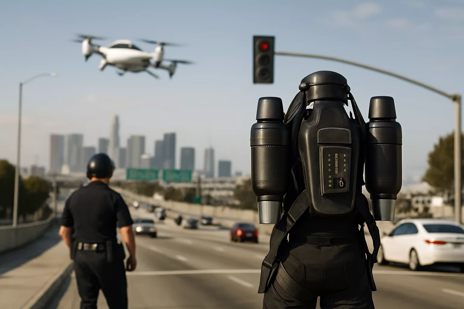 Musk lancia l'auto volante: dopo una settimana Los Angeles assume i vigili con il jetpack